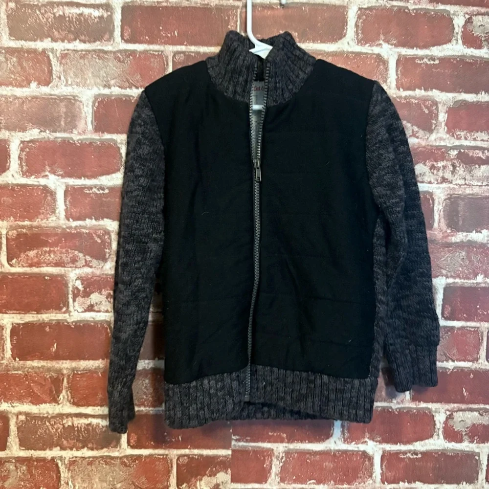 Cat & Jack Black Knit Zip-Up Jacket with Gray Collar